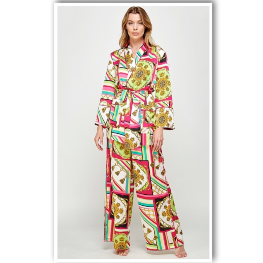 Kimono Style Chain Print 2-piece set , Size S